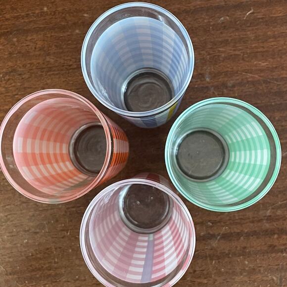 Ralph Lauren Gingham Plaid Glass Tumblers Set of 4 – Preppy Vintage Barware - Picture 4 of 5